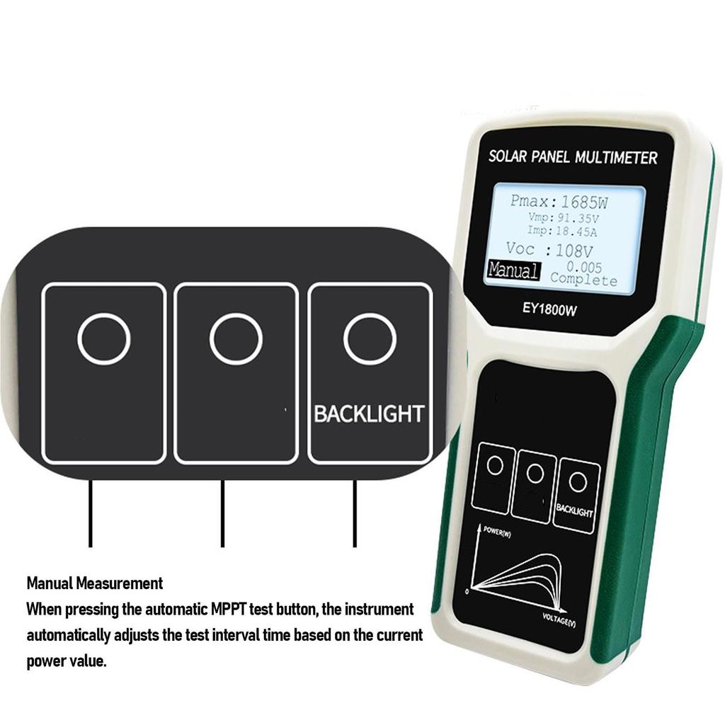 EY1800W Solar Panel Multimeter MPPT 20-120V Tester with LCD Power Point & Voltage Detection, Auto/Manual Mode, Backlight for Solar-Powered Meter Tool