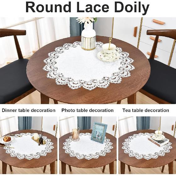 Elegant White Lace Jacquard Round Doily Tablecloth Table Topper Decoration Cover for Home Dresser Scarf and Table Centerpiece 24 Inch