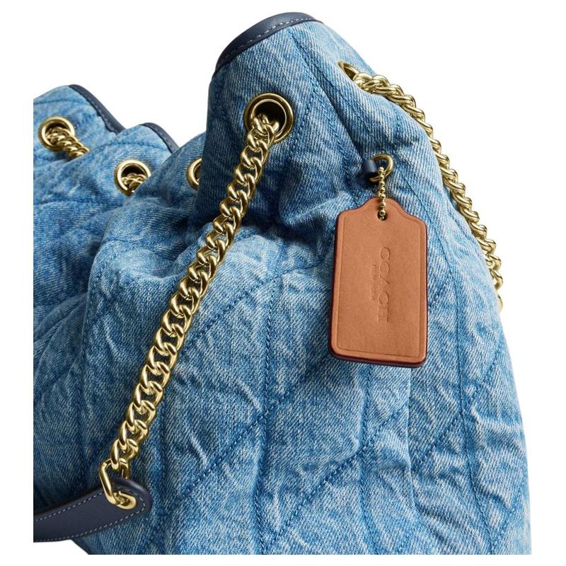 Coach Chain 35 Diamond Chain Underarm Bag Denim Shoulder Bag Large Women's Blue