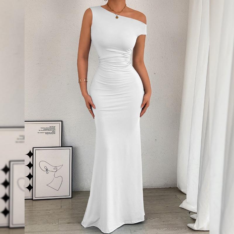 Women Sexy Mermaid Dress Off Shoulder Waist Ruched Sleeveless
