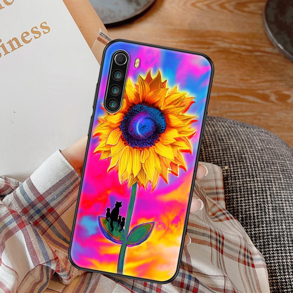 Cute&amp;nbsp;Sunflower Phone Case For Xiaomi Redmi Note 7 8 9 10 7A 8T 9A 9T 9S 10S Pro black art hoesjes fashion cover pretty shell