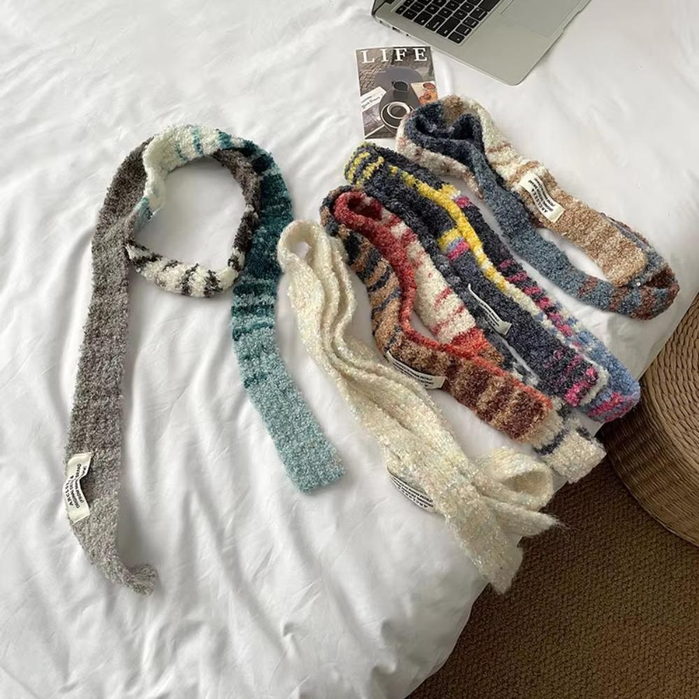 Comfortable Narrow Strip Scarf Rainbow Stripe Thin Scarf Harajuku Style Long Narrow Scarves