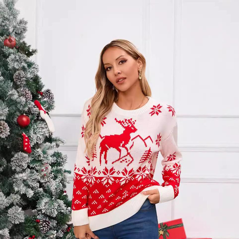 

Зимний женский рождественский пуловер с круглым вырезом красный свитер XL белый