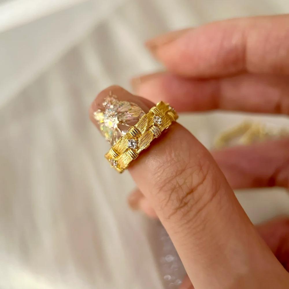

Open Ring Vintage Woven Diamond Ring French Retro Style Elegant and Chic Women Jewelry adjustable