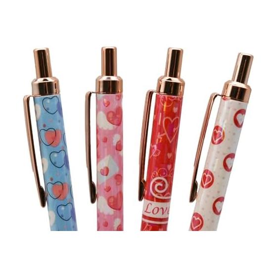 Maydahui Stylish Color Heart Click Ballpoint Pens Set of 8, 1.0mm Black Ink Cute Love Wing Pens for Writing, Women, Kids, Students, Christmas,