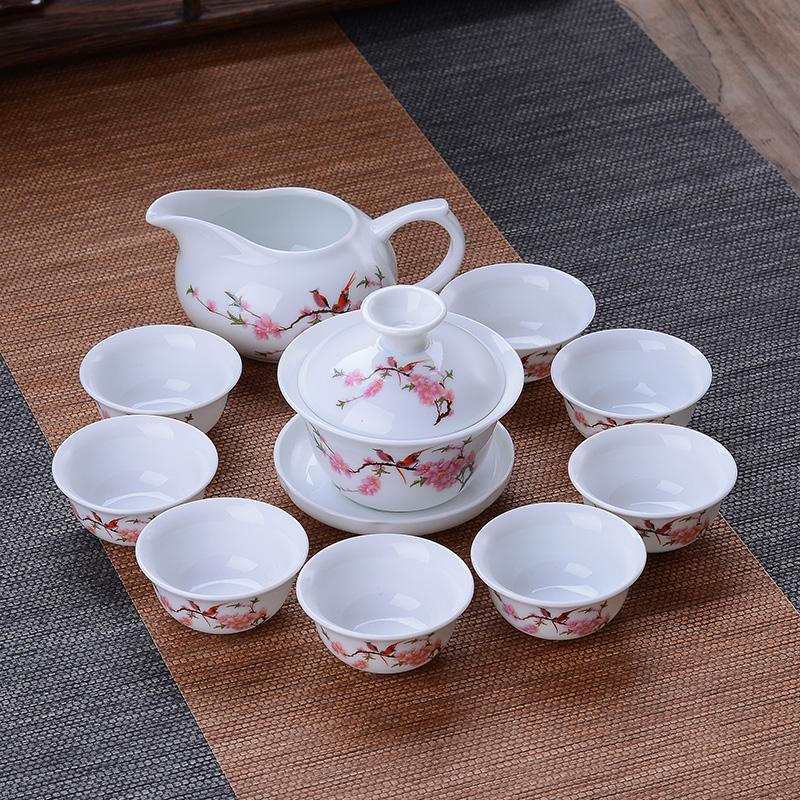 Tea Set Green Ceramic Home Brewing Tea Kung Fu Bowl Set of Simple Office Parlor Tea Cups