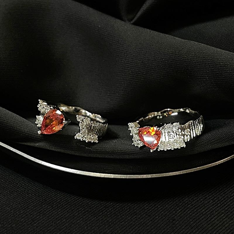 The Same Brushed Open Ring, Female Niche Design, High-End Light Luxury Zircon Index Finger Ring.