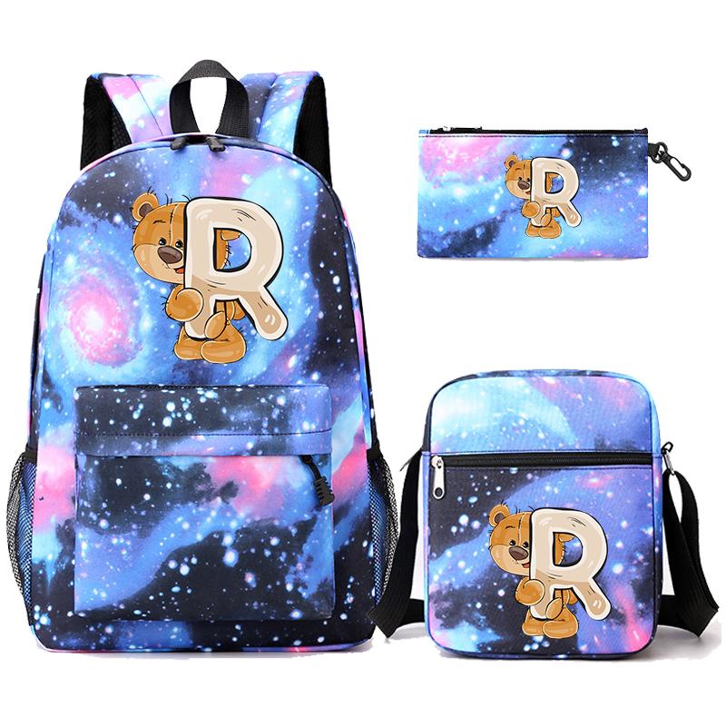 3 szt./zestaw Mały Miś 26 Liter Angielskich Plecak Powrót do Szkoły Plecak Chłopak Dziewczyna Kawaii Torba na Ramię Piórnik Torba Studencka