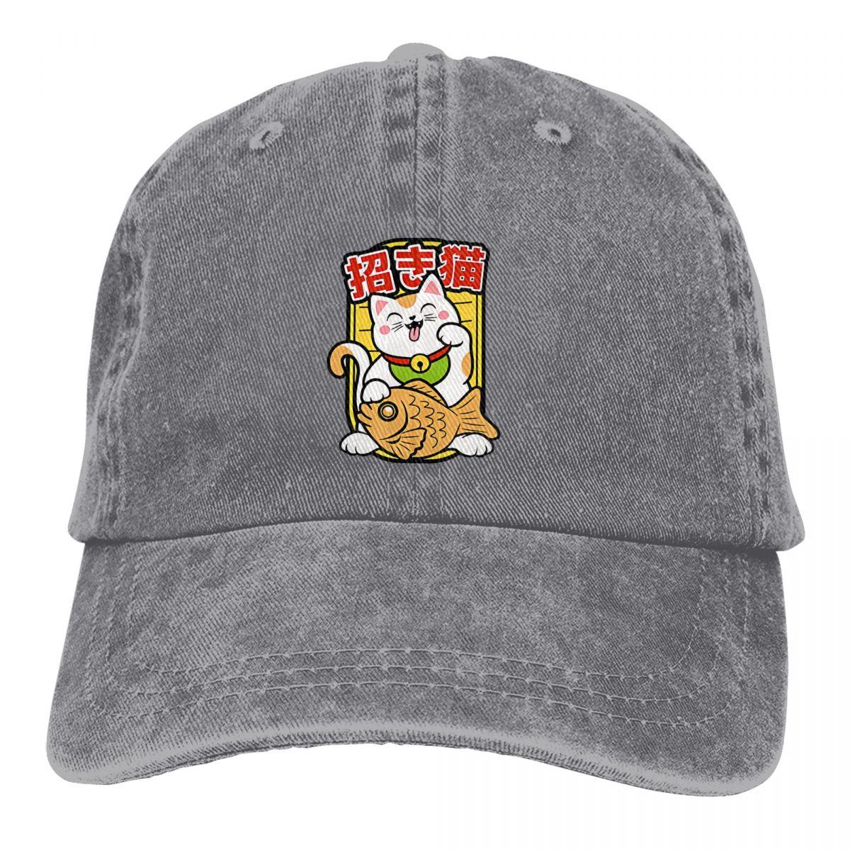 

Летняя кепка с солнцезащитным козырьком Maneki Neko Taiyaki Lucky Cat With Fish Кепки в стиле хип-хоп Ковбойская шляпа Козырные шляпы One Size