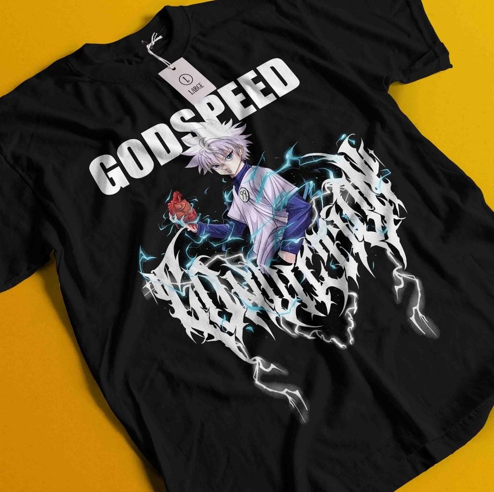 

Killua Tshirt Hisoka Shirt Hunter X Hunter Manga Strip HXH Tee Anime Gon T-Shirt L