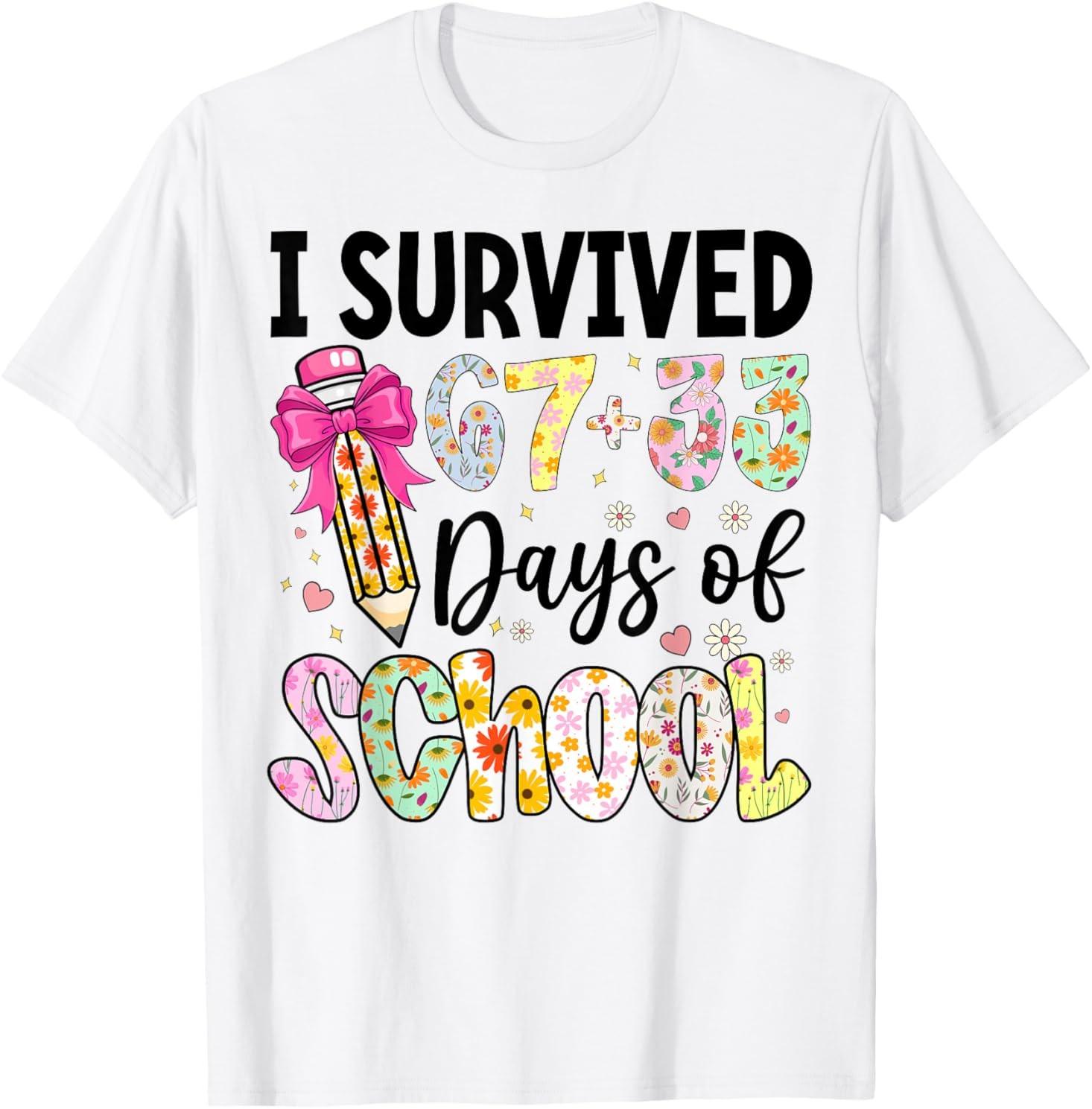 I Survived 67+33 Day of School Teacher 100 Days of School Adult T-Shirt S разноцветный