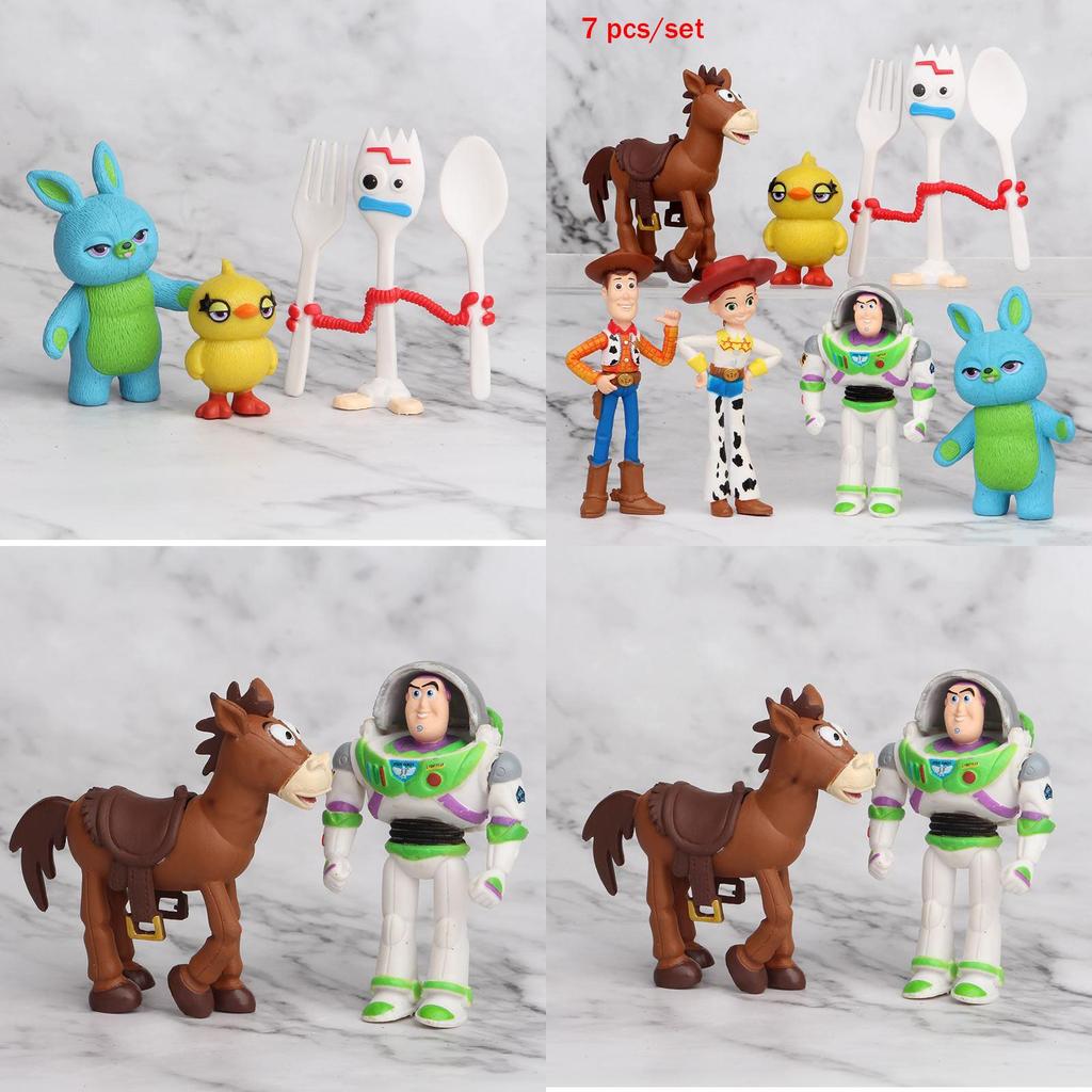 Toy Story 4 Woody Lightyear Rex Alien Bear 7 Pcs Action Figure Cake Topper Toys Vibrant And Detailed Pvc Collectibles