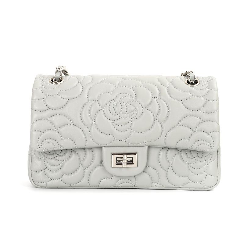 2025 Lambskin Camellia Diamond Quilted Coco Style Women's Crossbody Chain Bag