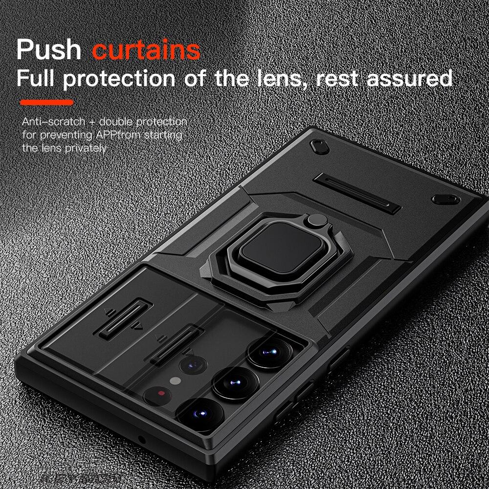 KEYSION Etui odporne na wstrząsy do Samsung S23 Ultra 5G Slide Camera z pierścieniem ochronnym na obiektyw, etui na telefon Galaxy S23+ Plus