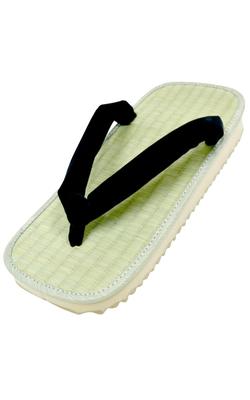 Aiai Geta Sponge Igusa Medium Hemp and Wave Black 5 Sizes Made In Japan Sandals, Sole, Tatami, Black, Indigo-Dyed Straps, Stripes, Leaf, Patterns,