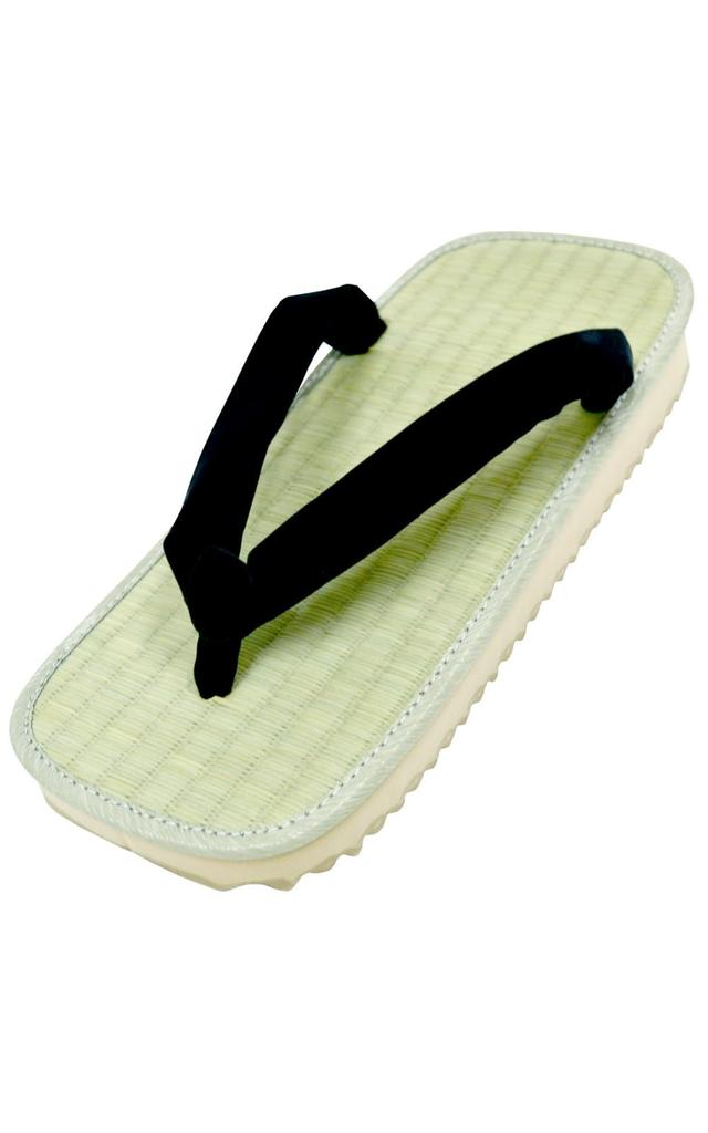 Aiai Geta Sponge Igusa Tatami Hemp and Wave Black Available in 5 Sizes in Sandals, Sole, Fabric, Large, Black, Indigo-Dyed Straps, Stripes, Leaf,