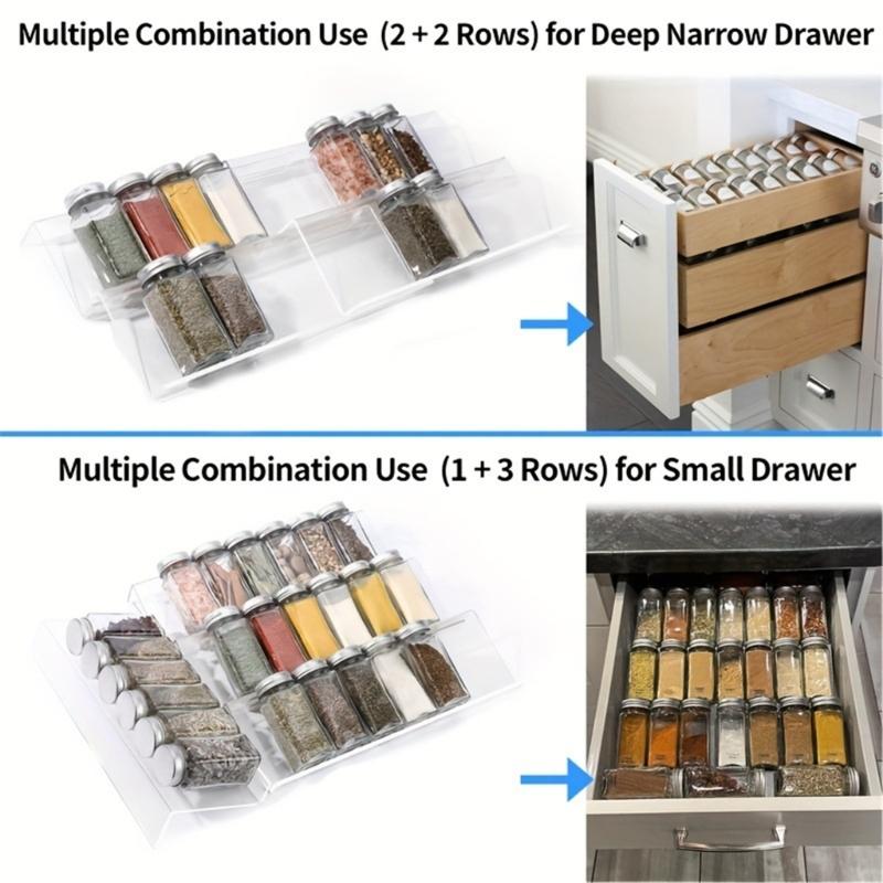 1/2Piece Spice Drawer Organizer Acrylic Spice Rack for Kitchen Organization Countertop Storage Tray Seasoning Jar Shelf