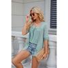 Summer Solid Colour Square Neck Splicing Button Mid Sleeve Women's T-Shirt