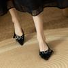 Low Heel Single Shoes Autumn New Pointed Toe Shallow Mouth Metal Belt Buckle Cover Foot Soft Sole Non-Slip Low Top Shoes