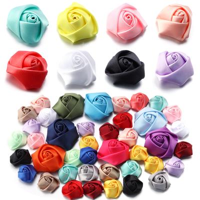20 Stück Satin-Stoff Rosenblüten Bunt Handgemachtes Satinband Blütenknospe Für DIY Hochzeitsparty Kleidung Kopfschmuck Dekorationsmaterialien