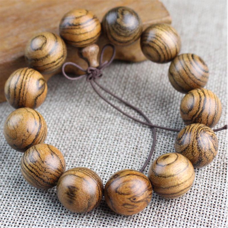 Purple Yew Wood Handcrafted 108-Piece Tiger Skin Sandalwood Buddhist Beads Bracelet for Couples