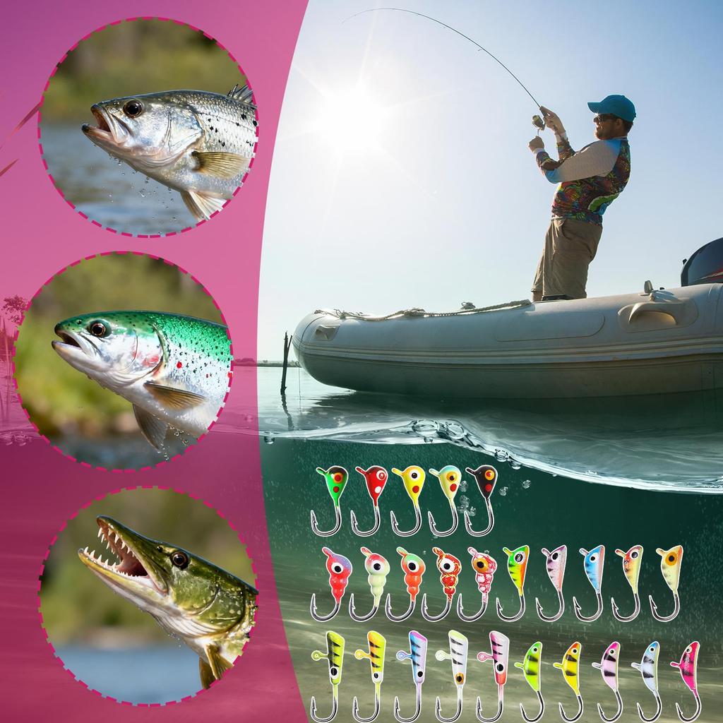 25-Piece Glowing Portable Realistic Ice Fishing Hook Bass Lures Kit for Trout Crappie Boat Lake River Saltwater Night