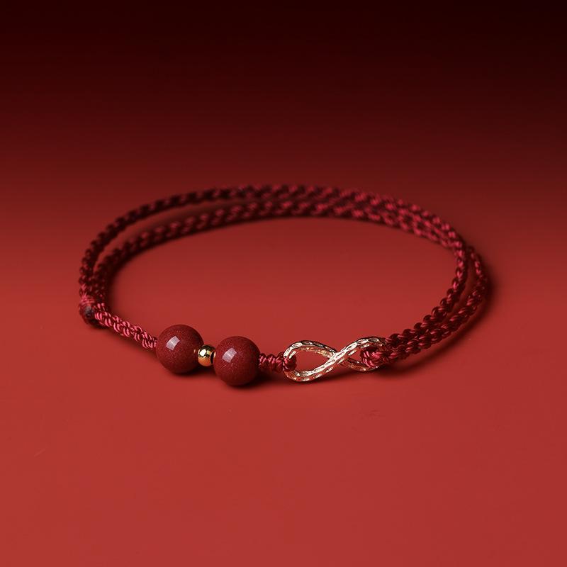 Women's Cinnabar Red String Infinity Bracelet & Anklet - Richly Woven for Couples