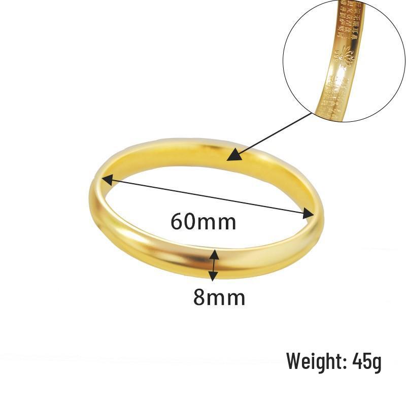 Vietnamese Sand Gold Wide Noodle Bangle for Women - Copper Alloy Simulated Jewelry