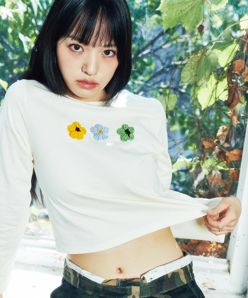 MISTER CHILD Crop Crochet Long Sleeve Ivory