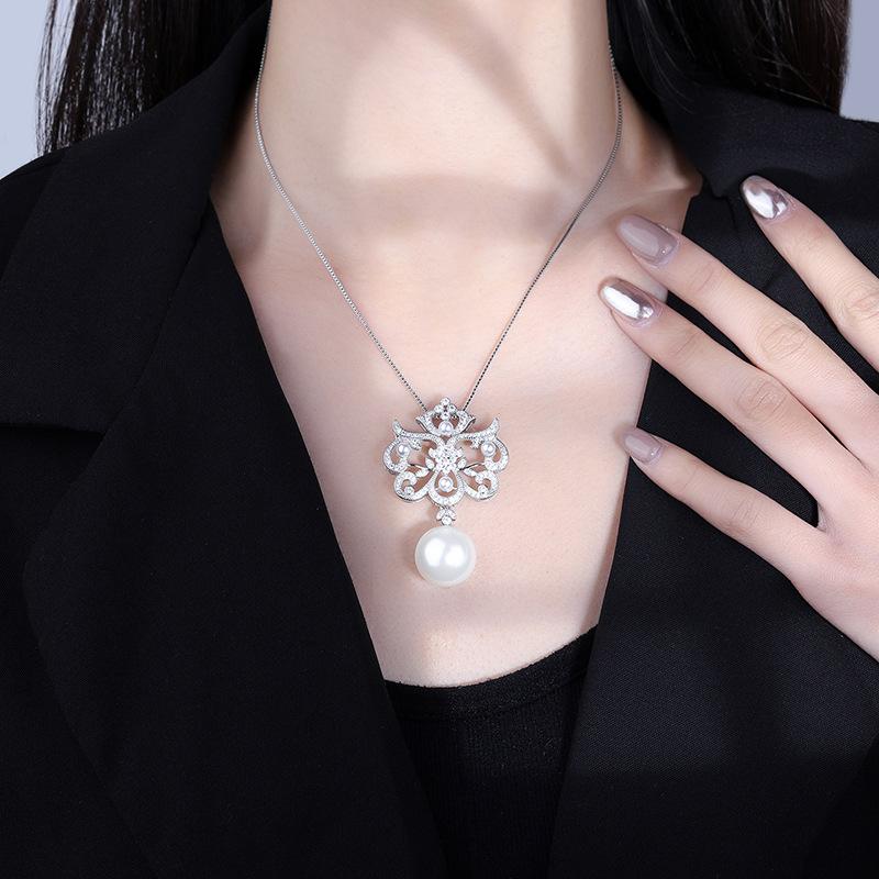 Jewelry Copper Bottom Gold-Plated Fritillary Pearl Creative Pearl Diamond Pendant Necklace 16Mm