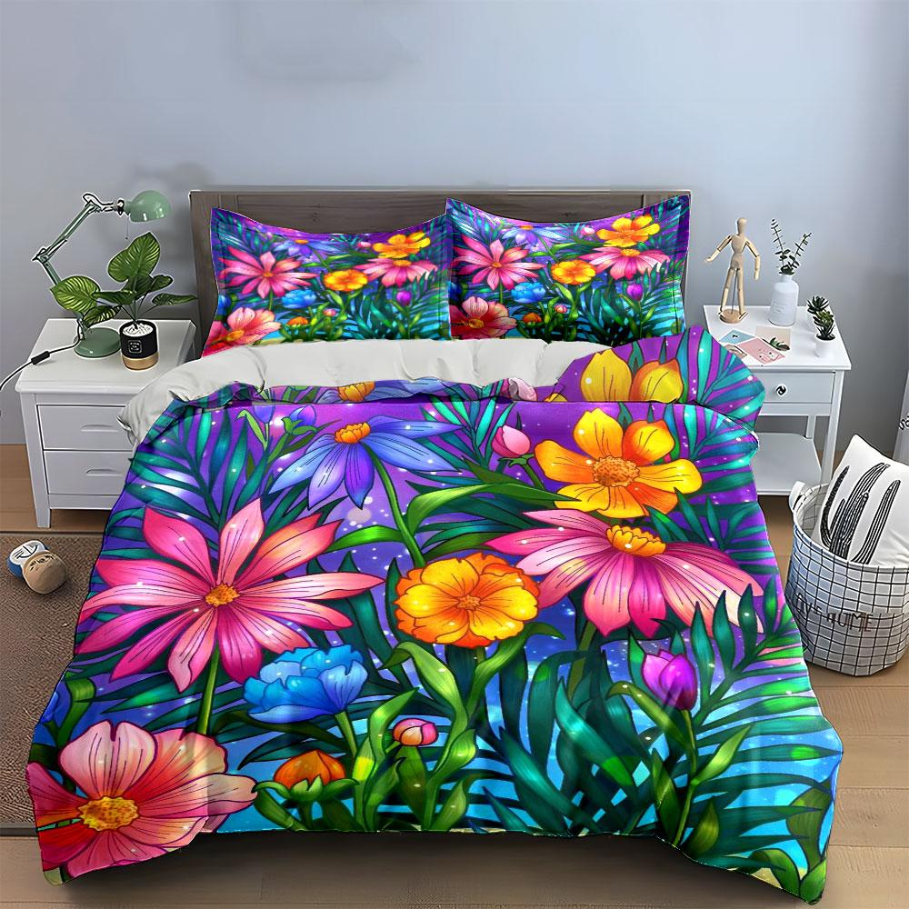 Bright Flowers and Leaves. Bedding Sets Duvet Cover Sets Duvet Covers Pillowcases(1*Duvet Cover 2*Pillowcases Without Duvet Insert)
