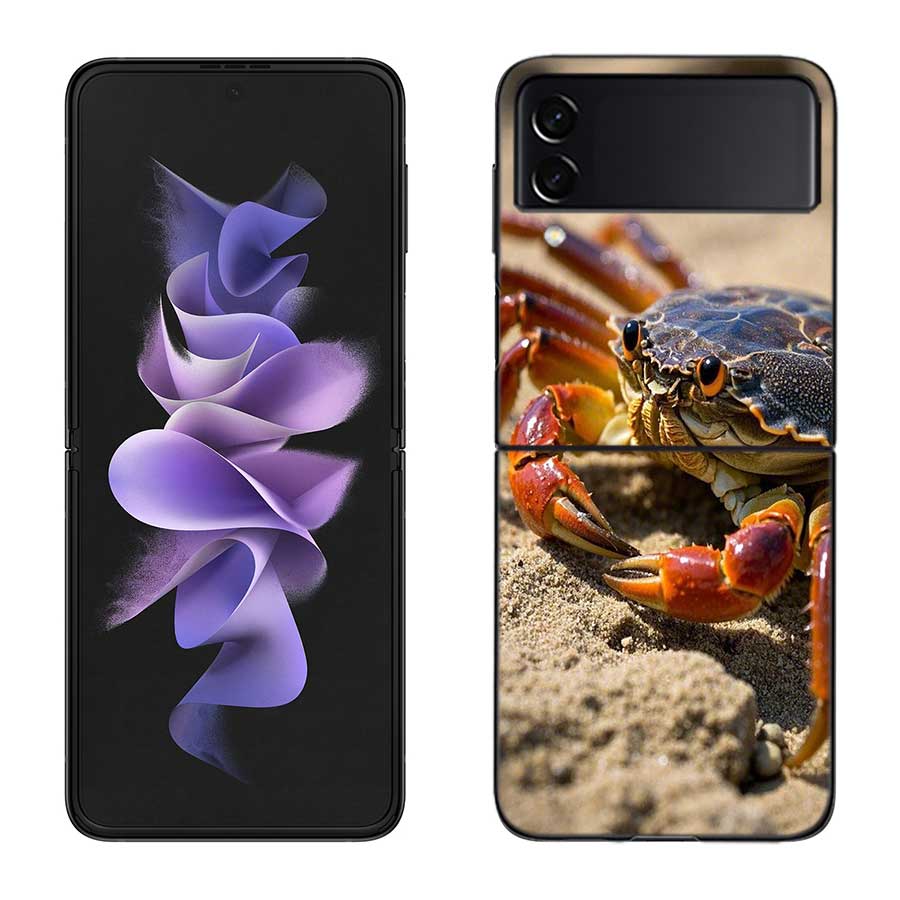 Unique Animal Crab Phone Case For Samsung Z Flip 7 6 5G Galaxy Z Flip 5 4 3 Black Hard Cell Cover Luxury PC Shell Coque