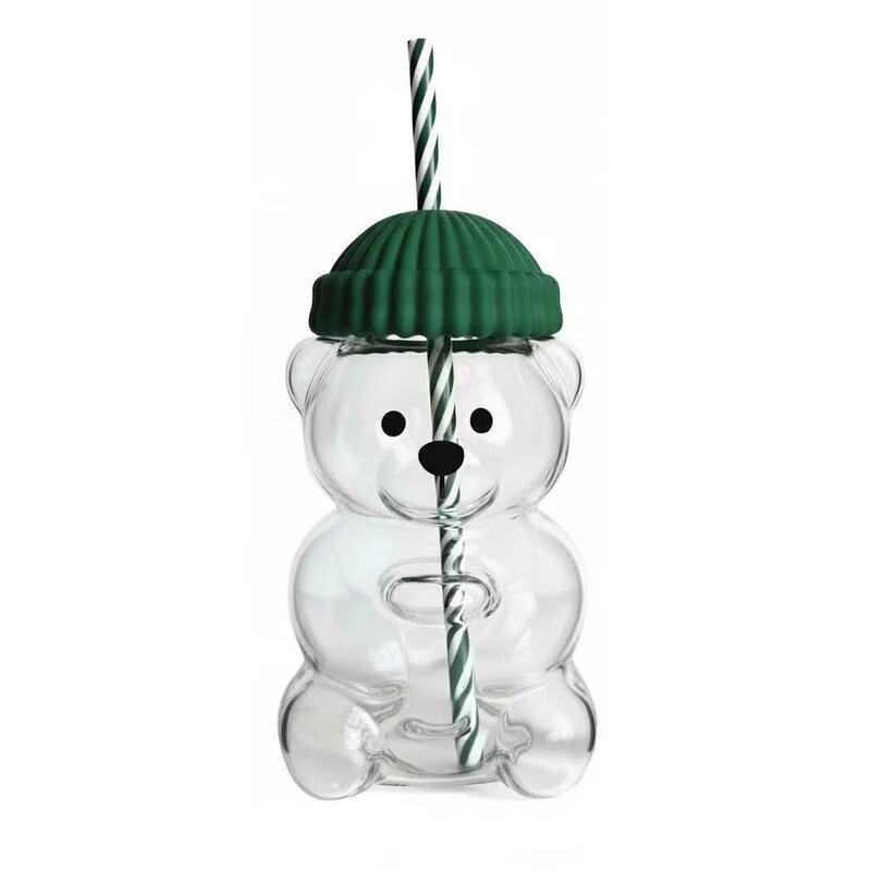 Ins-style Little Bear Glass Straw Cup