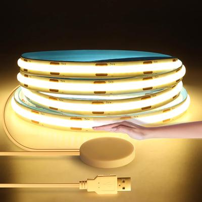 Bande lumineuse LED COB à balayage manuel, USB, 2M, 5V, 320 diodes/m, avec panneau en bois pénétrable, interrupteur à capteur tactile intelligent de 25mm, bande décorative à intensité variable