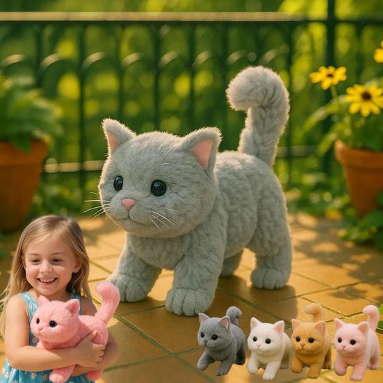 Kids Realistic Plush Cat Toy Lifelike Kitten Plushie Doll Toddlers Boys Girls Educational Simulation Animal Toy Holiday Birthday Gift