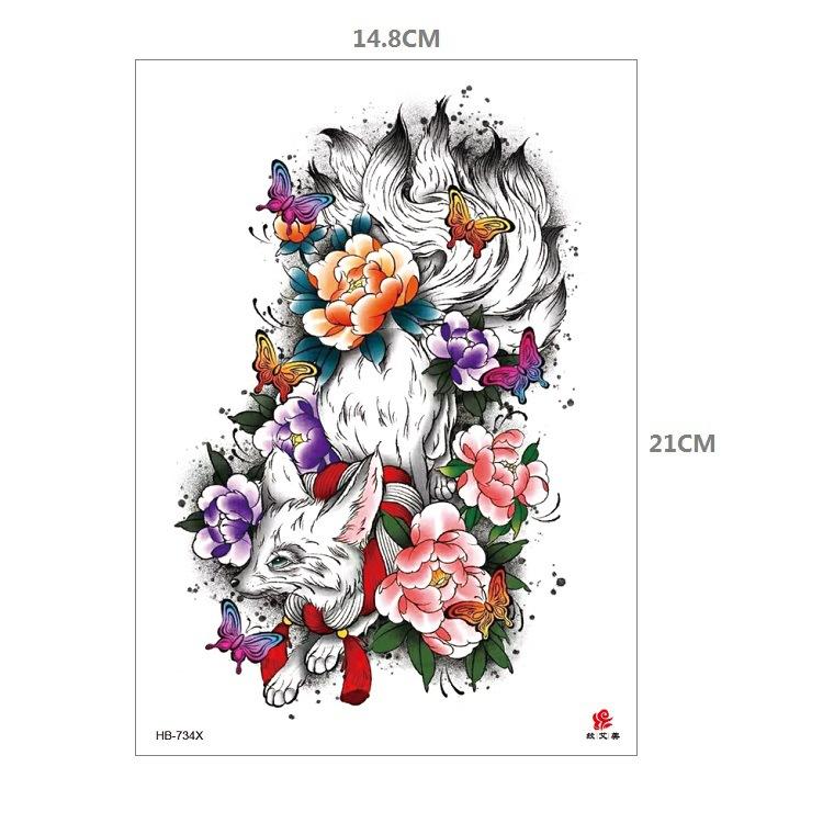Clown Mouth Flower Body English Color Lion Tiger Half Arm Animal Pattern Water Transfer Simulation Tattoo Sticker