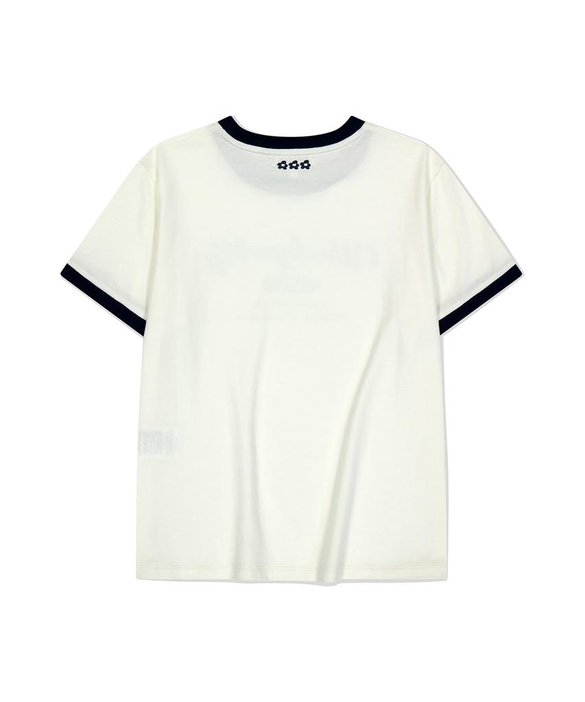 WACKY WILLY Women'S Print Ringer Short Sleeve T-Shirt Ivory