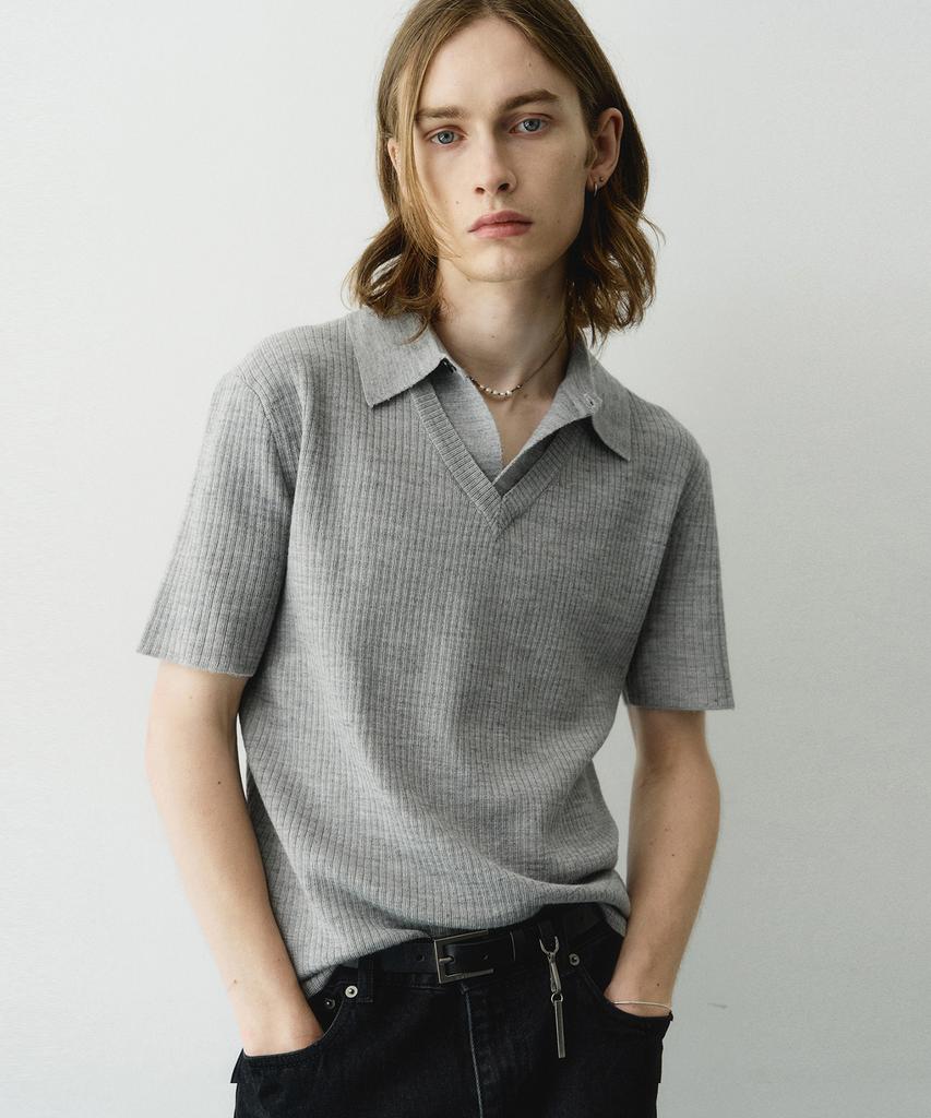 NOIRER Layered V-Neck Half Knit (Gray)