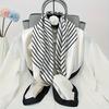 35.43" Black/White Striped Square Scarf, Elegant Simulated Silk Thin Shawl, Casual Sunscreen Windproof Head Wrap For Women