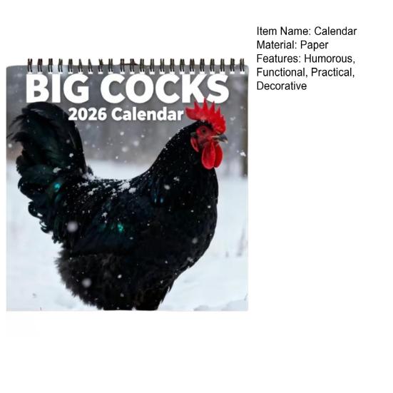 2026 Lustiger Hahn Kalender Große Hahn Wortspiele Monatlicher Wandkalender mit Humorvollen Geflügelfotos Dickes Papier Drahtbindung Büro Streiche Geschenk