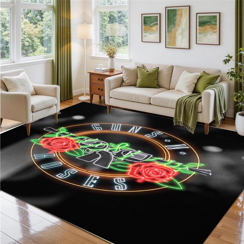 Guns N’ Roses Design Crystal Velvet Rug Soft Decorative Mat for Bedroom Entrance