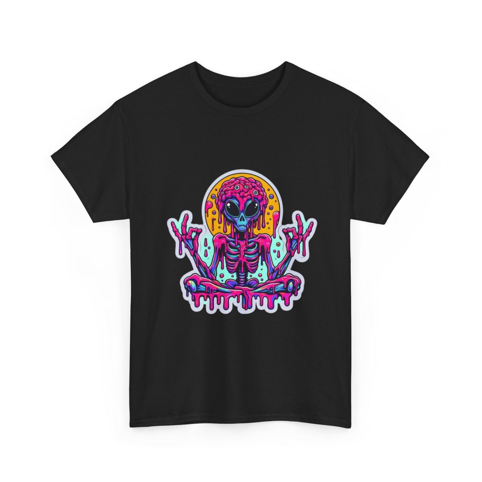 

Psychedelic Alien Skeleton T-Shirt Neon Cosmic Meditation Brain Drip Graphic Tee 5XL різнокольоровий