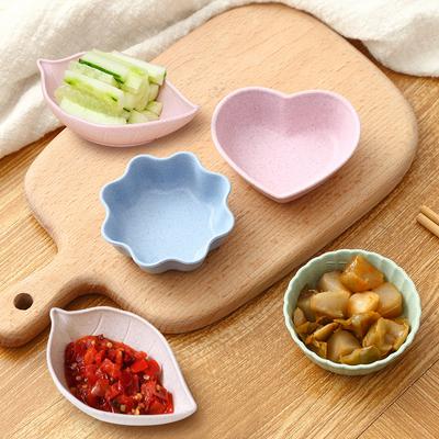 Household Kitchen Wheat Straw Seasoning Dish Leaves Plastic Round Pickles Tableware Dip Snack Dish