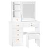 Vanity Table with Adjustable 3 Color Brightness Adjustment Sliding Lighted Mirror Dressing Table Set with 6 Drawers And Multi Hidden Storage Shelves