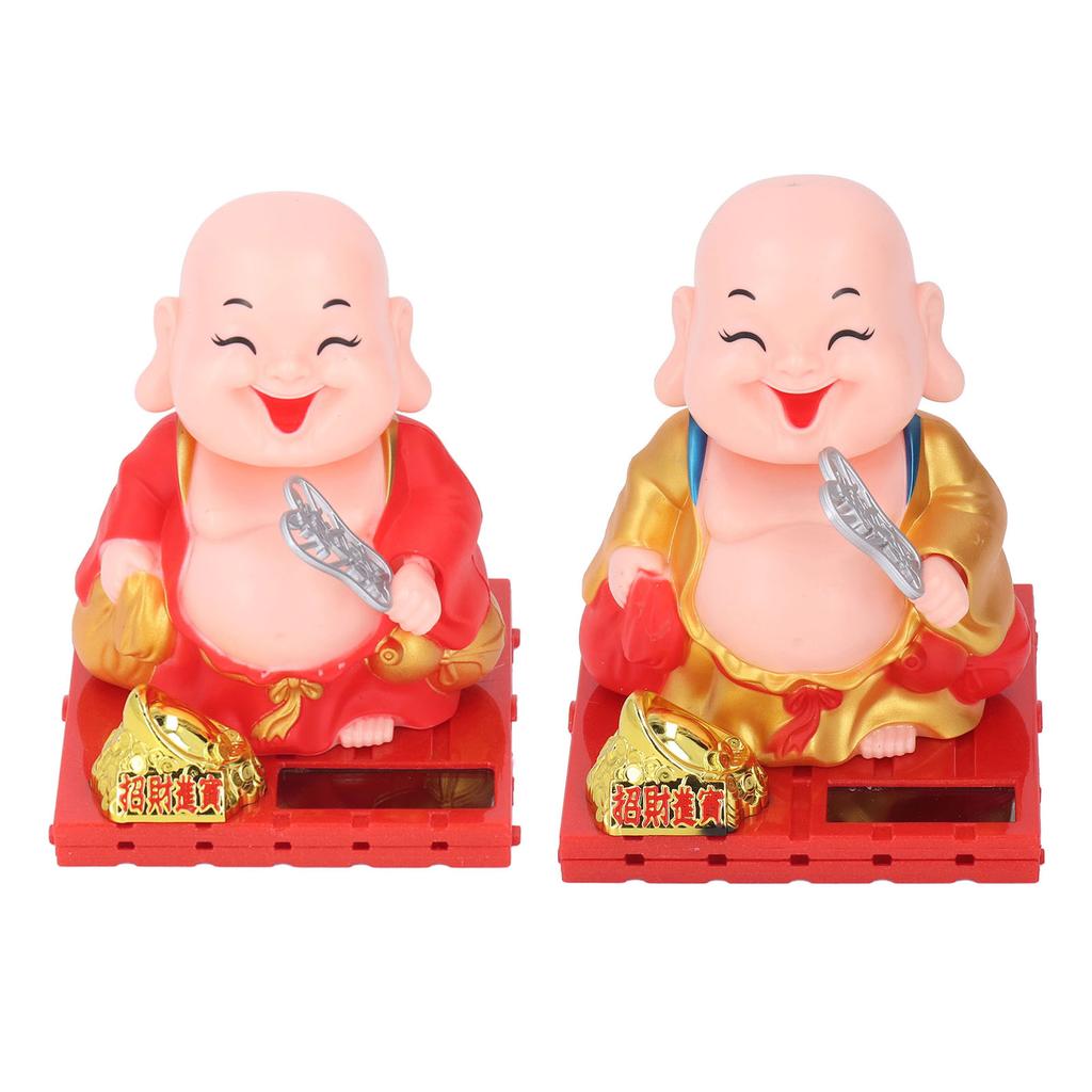 Buddha Figurine Eco Friendly Auspicious Smiling Eyes Monk Decoration Auto Shaking Hand Solar Power Energy Saving for Indoor