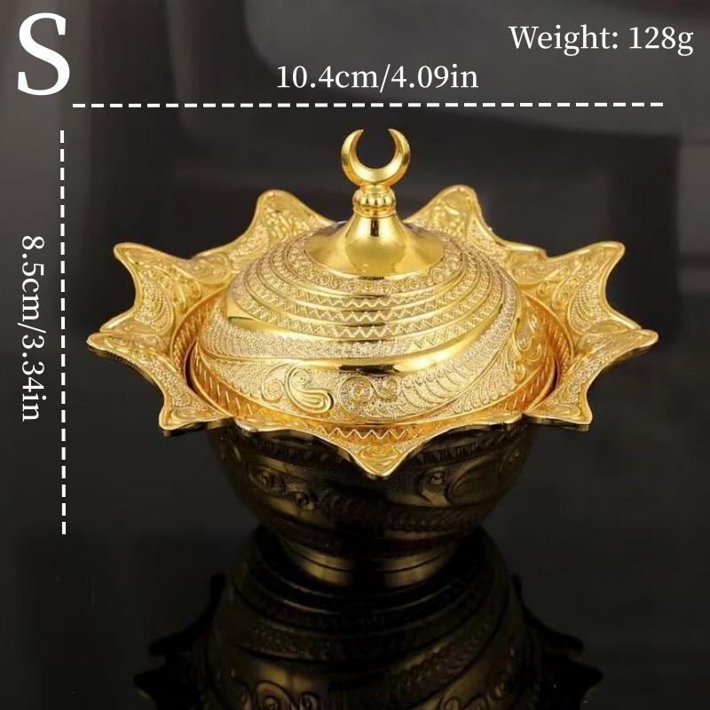 

Middle Eastern -Style Fruit Tray,Alloy Engraving Spiral-Patterned Texture Home Cheese Food Plate,Date Palm Disc Table Decoration