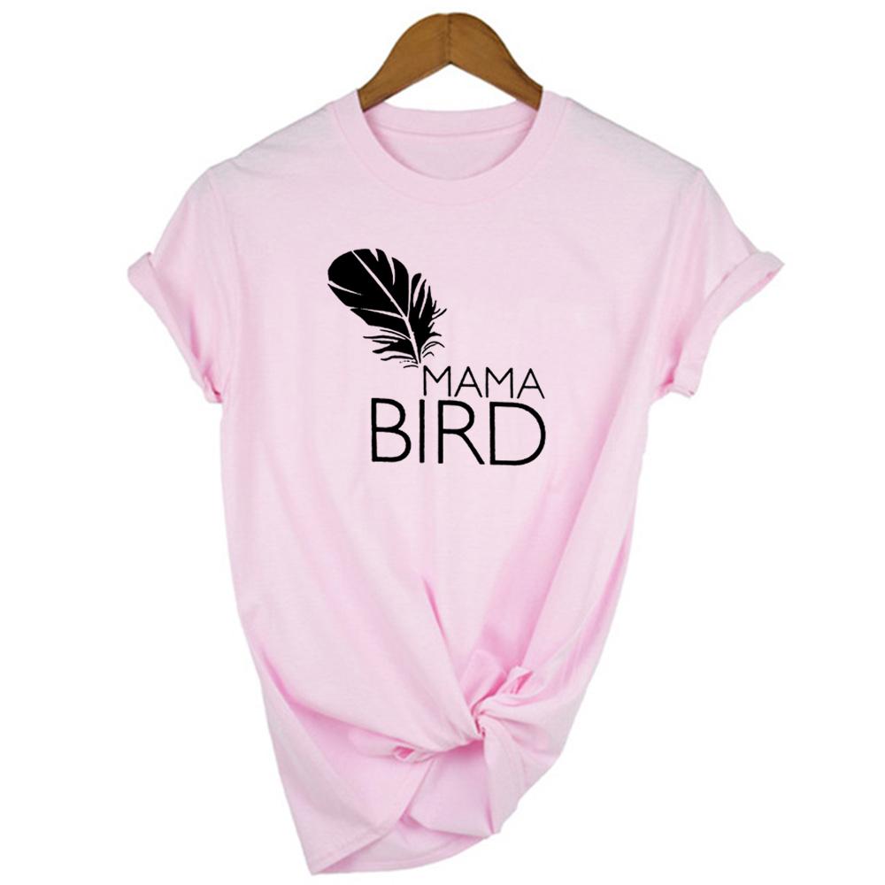 Mama Bird Print Mom Life T Shirt Round Neck Summer Aesthetic Vintage Tops Tumblr Female Clothes