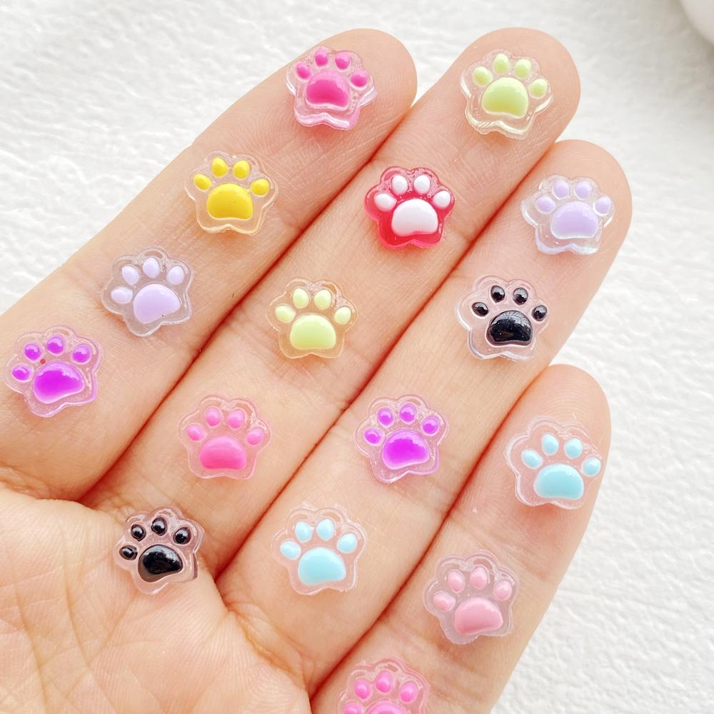 50Pcs Cute Mini Cartoon Luminous colorful cat claws Nail Art Resin Designer Charms DIY Craft For Nail 3D Decorations Jewelry