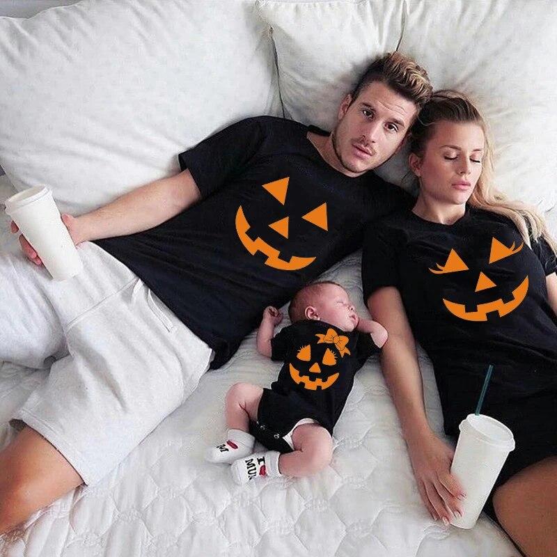 Women’s T-Shirts Funny Pumpkin Print Father Mother Daughter Son Shirts Baby Rompers Family Matching Outfits Cotton Clothes