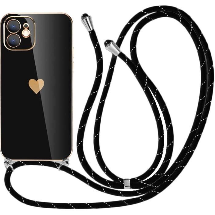 Coque Collier Cordon - PROSHOP - iPhone 12 - Noir - Motif Coeur - Souple
